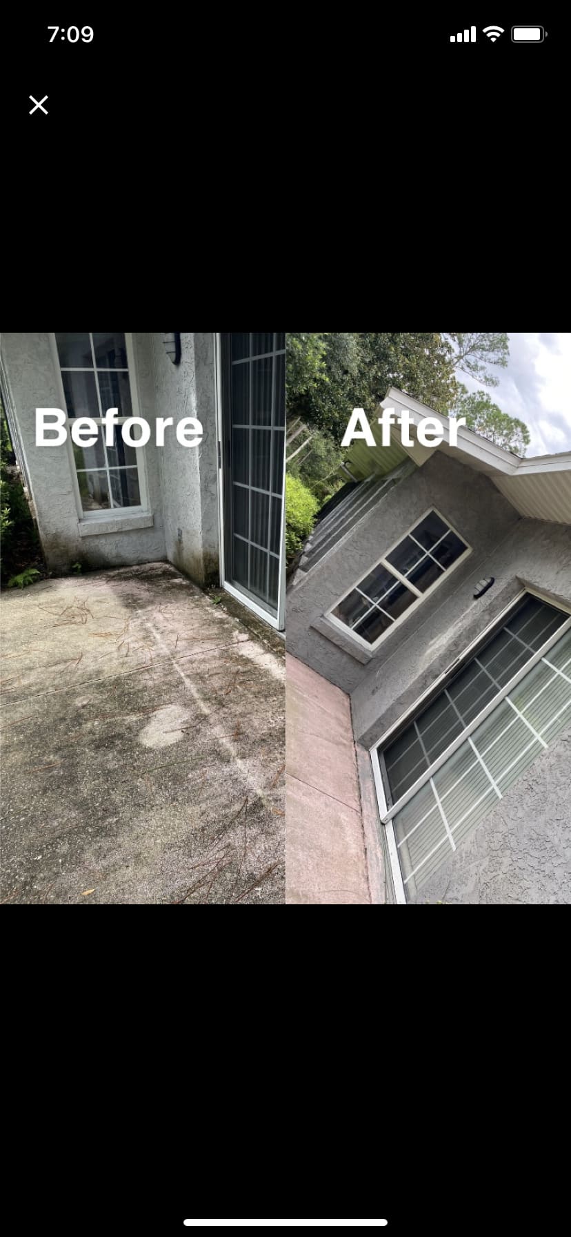 Before and after photos of an entryway and patio concrete cleaning job in Palm Coast, FL